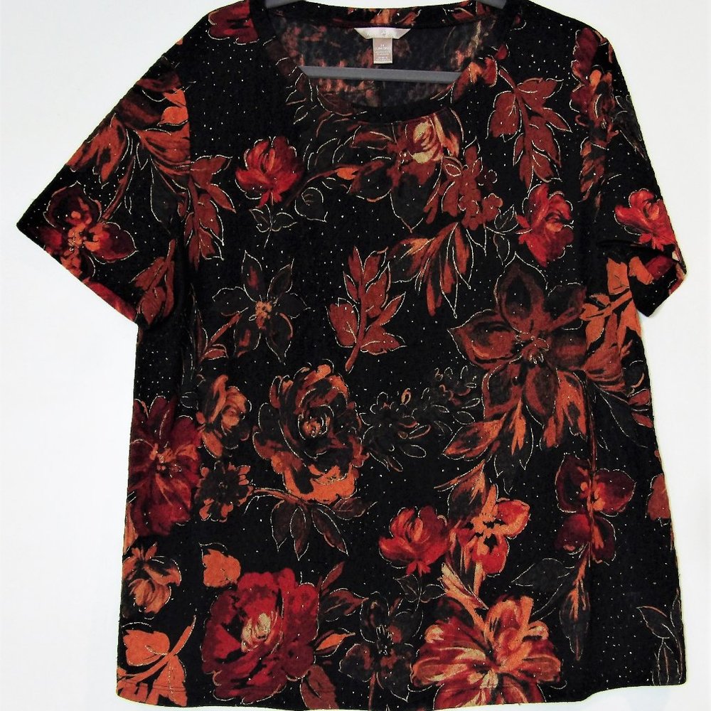 WOMEN'S WHITE STAG PULLOVER TOP BLACK WITH FALL COLOR PRINT 2X